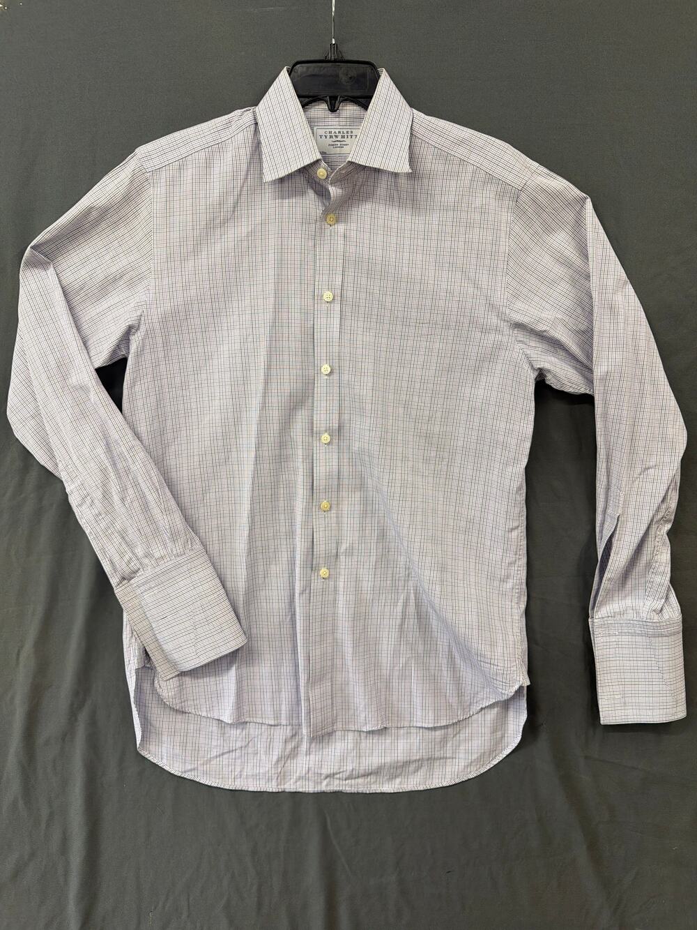 Charles Tyrwhitt Mens Dress Shirt 15.5 35 Gray Check Jermyn Street London